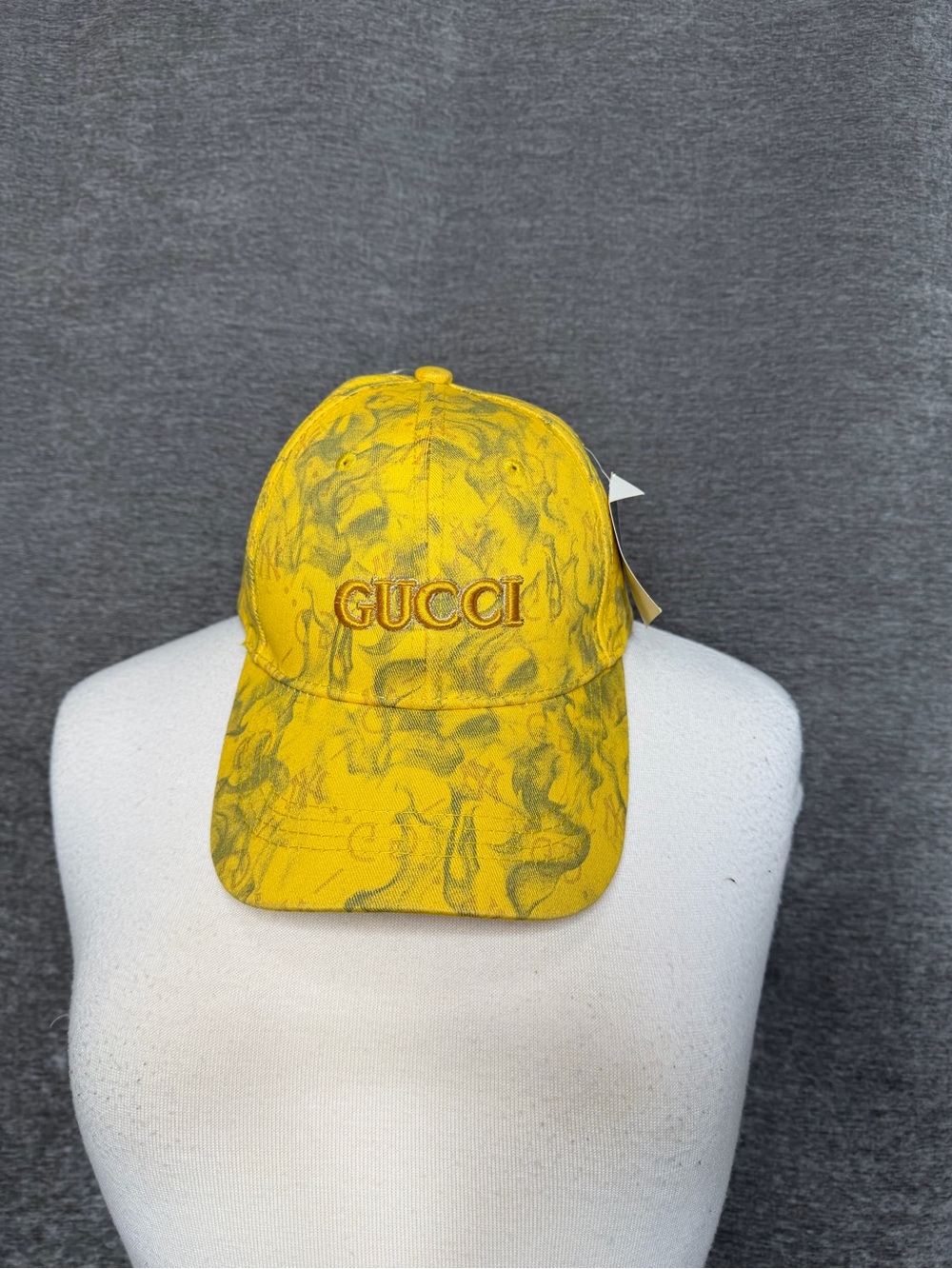 Designer inspired Yellow Marble-Print Logo Strapback Cap